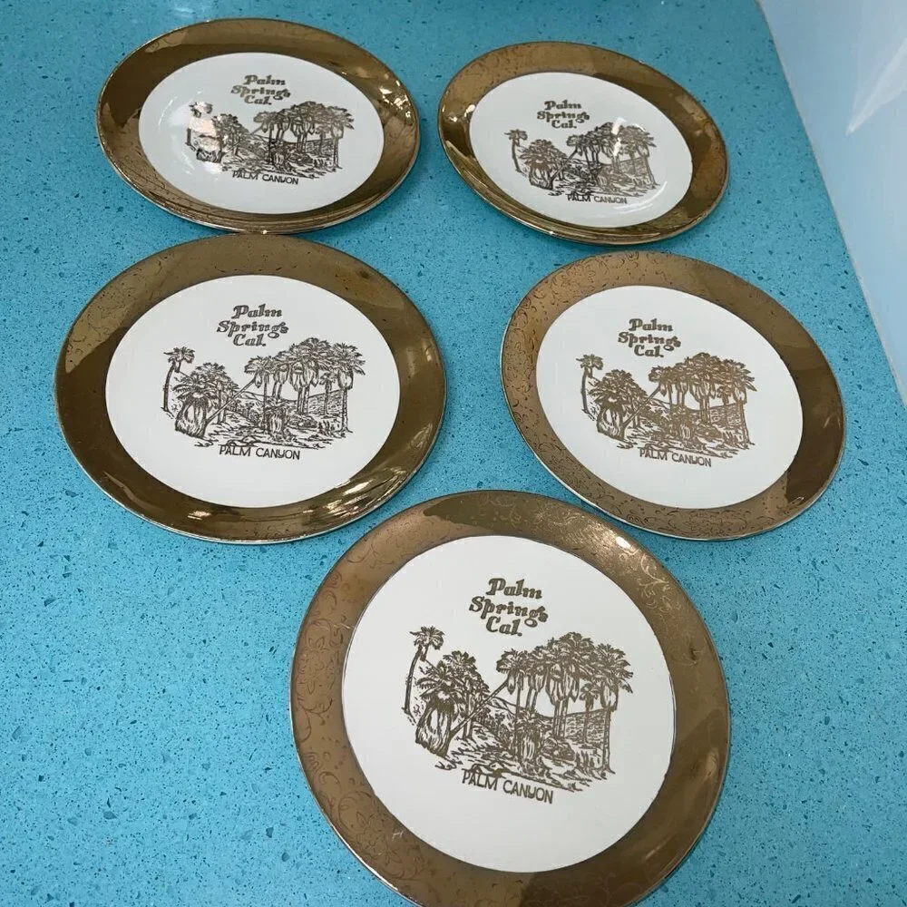 Palm Springs California Plates Vintage Porcelain Mid Century Modern Set of Five